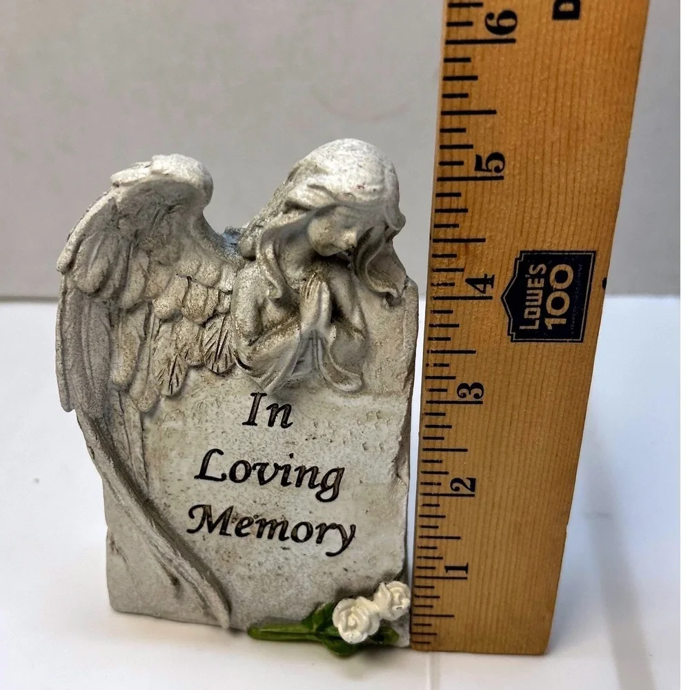 In Loving Memory Angel Statue Memorial Grave Marker Tribute Stone Figurine Grey